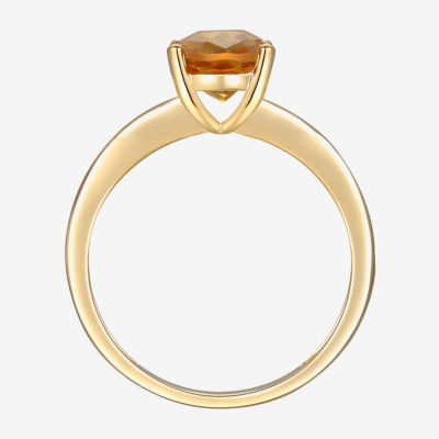 Womens Genuine Yellow Citrine 14K Gold Over Silver Oval Side Stone Cocktail Ring