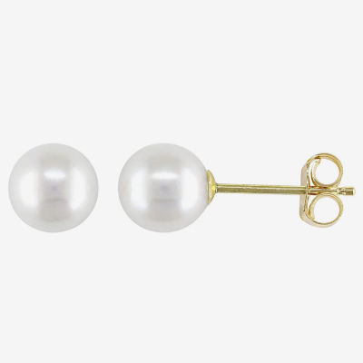 White Cultured Freshwater Pearl 14K Yellow Gold Stud Earrings