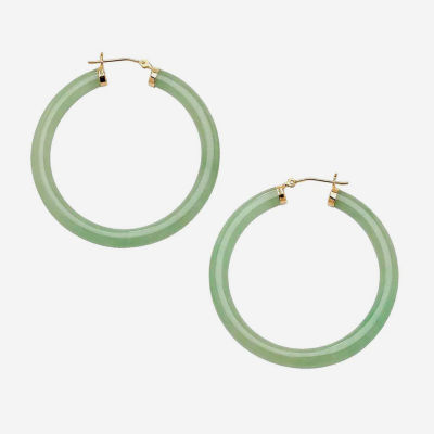 Genuine Green Jade 10K Gold 45mm Hoop Earrings