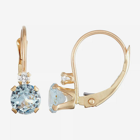 Lab Created Blue Aquamarine 10K Gold Drop Earrings