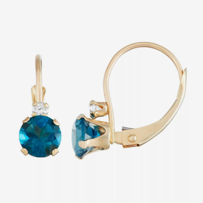 Genuine Blue Topaz 10K Gold Round Drop Earrings
