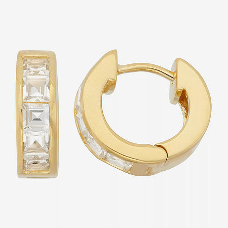 Womens Lab Created White Sapphire 14K Gold Over Silver 12mm Hoop Earrings, One Size