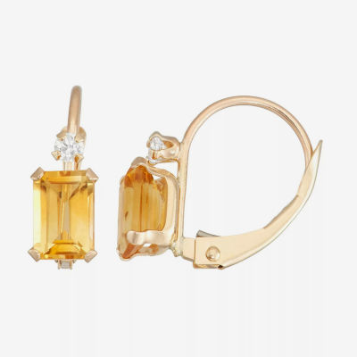 Genuine Yellow Citrine 10K Gold Drop Earrings