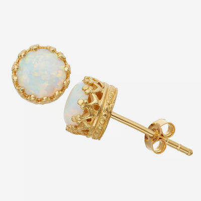 Lab Created White Opal 14K Gold Over Silver 7mm Stud Earrings
