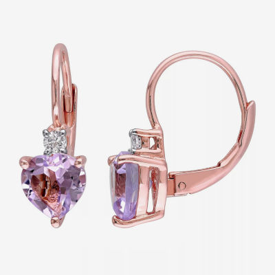 Genuine Purple Amethyst 18K Rose Gold Over Silver Heart Drop Earrings