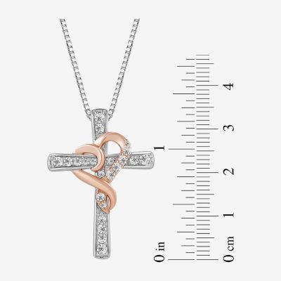 Hallmark Diamonds Womens 1/2 CT. T.W. Natural White Diamond 14K Rose Gold Over Silver Sterling Silver Cross Pendant Necklace