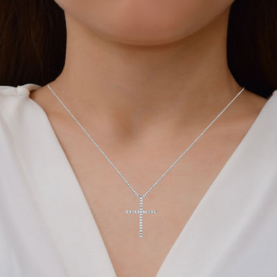 Womens 1/4 CT. T.W. Lab Grown White Diamond Sterling Silver Cross Pendant Necklace