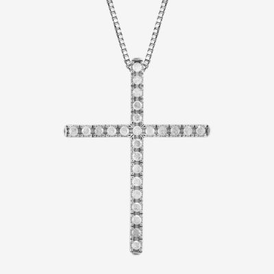 Womens 1/4 CT. T.W. Lab Grown White Diamond Sterling Silver Cross Pendant Necklace