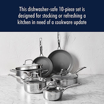 Calphalon 10-Piece Pots and Pans Set, Stainless Steel Kitchen Cookware with  Stay-Cool Handles and Pour Spouts, Dishwasher Safe, Silver