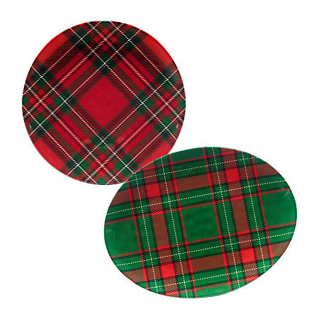 Certified International Christmas Plaid Serving Platter, One Size, Red