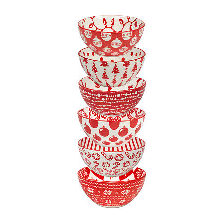 Certified International Peppermint Candy 6-pc. Porcelain Ice Cream Bowl, One Size, Red