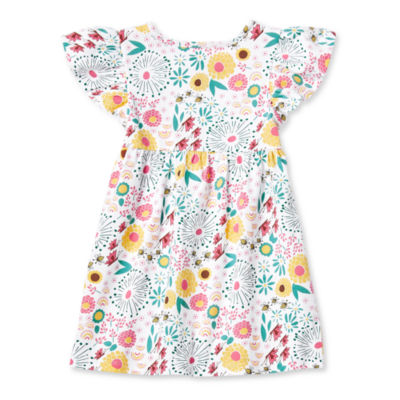 Okie Dokie Toddler & Little Girls Short Sleeve Flutter Sleeve A-Line Dress