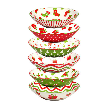 Certified International Holiday Fun 6-pc. Porcelain Soup Bowl, One Size, Red