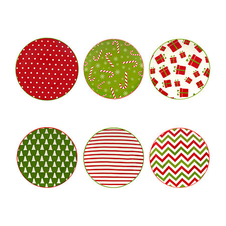 Certified International Holiday Fun 6-pc. Porcelain Appetizer Plate, One Size, Red