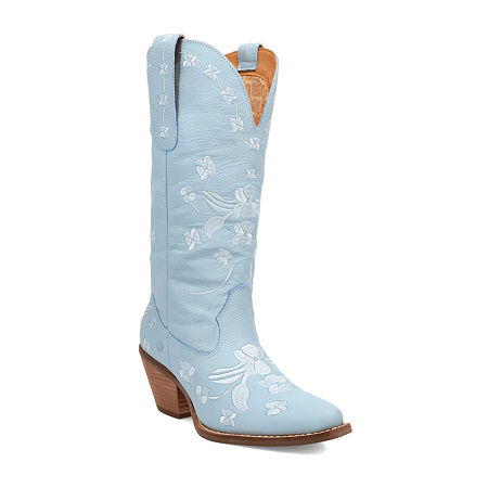 Dingo Womens Love Bug Leather Stacked Heel Cowboy Boots, 8 Medium, Blue