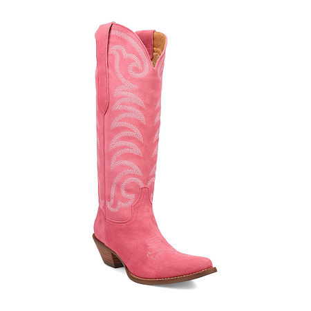 Dingo Womens Movin' On Leather Stacked Heel Cowboy Boots, 7 Medium, Pink