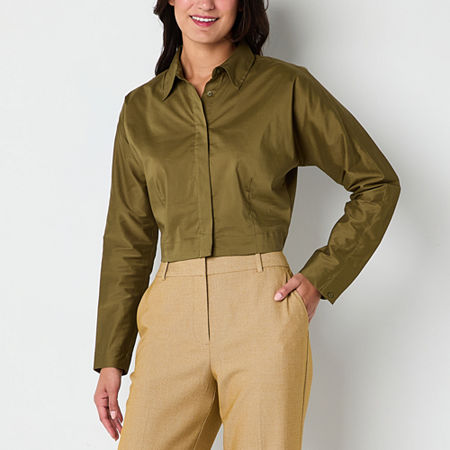 Worthington Womens Long Sleeve Blouse, Small, Green