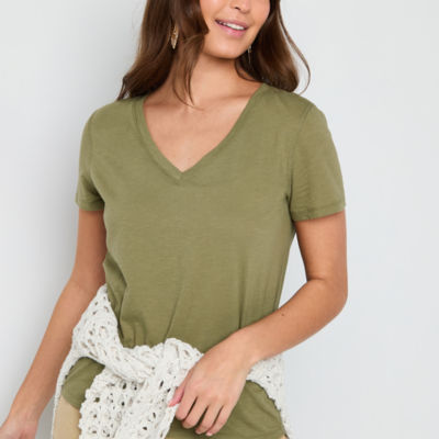 a.n.a Womens V Neck Short Sleeve Adaptive T-Shirt