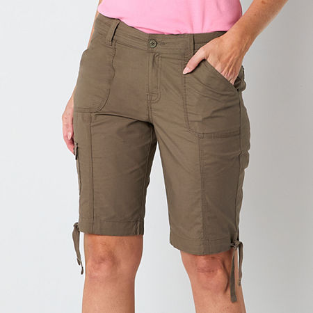 St. John's Bay Womens Mid Rise Cargo Short, 12, Brown