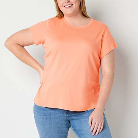 Liz Claiborne Womens Plus Crew Neck Short Sleeve T-Shirt, 1x, Orange