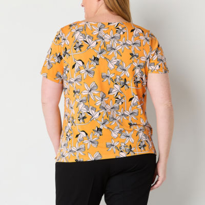 Liz Claiborne Womens Plus Round Neck Short Sleeve Blouse