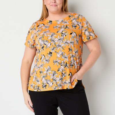 Liz Claiborne Womens Plus Round Neck Short Sleeve Blouse