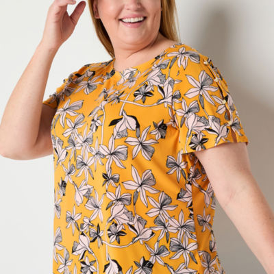 Liz Claiborne Womens Plus Round Neck Short Sleeve Blouse