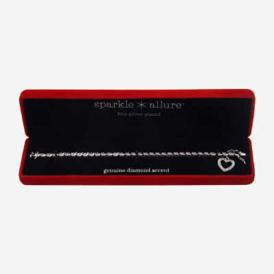 Sparkle Allure Womens Natural White Diamond Accent Pure Silver Over Bronze Heart 7.25 Inch Tennis Bracelet