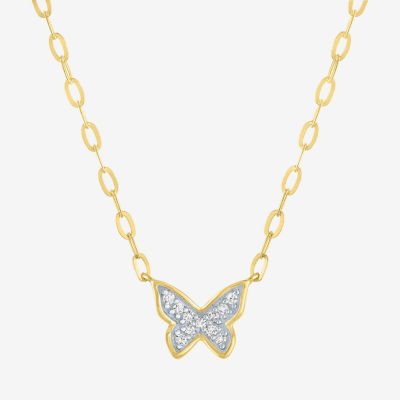 Butterfly (Gh / Si2 I1) Womens 1/10 CT. T.W. Lab Grown White Diamond 14K Gold Over Silver Butterfly 16 Inch Pendant Necklace