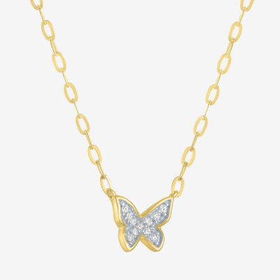 Butterfly (Gh / Si2 I1) Womens 1/10 CT. T.W. Lab Grown White Diamond 14K Gold Over Silver Butterfly 16 Inch Pendant Necklace