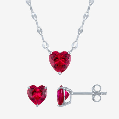Yes, Please! Womens Lab Created Red Drusy Sterling Silver Heart 2-pc. Jewelry Set