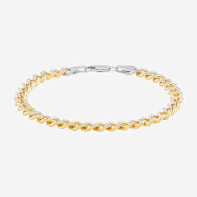 Made in Italy Mens 24K Gold Over Silver 7.5 Inch Solid Curb Chain Bracelet