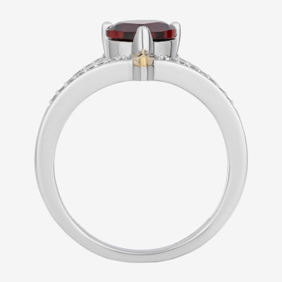 Enchanted Disney Fine Jewelry Evil Queen (I, I2) Womens 1/8 CT. T.W. Genuine Red Garnet 14K Two Tone Gold Over Silver Sterling Silver Evil Queen Snow White Side Stone Cocktail Ring