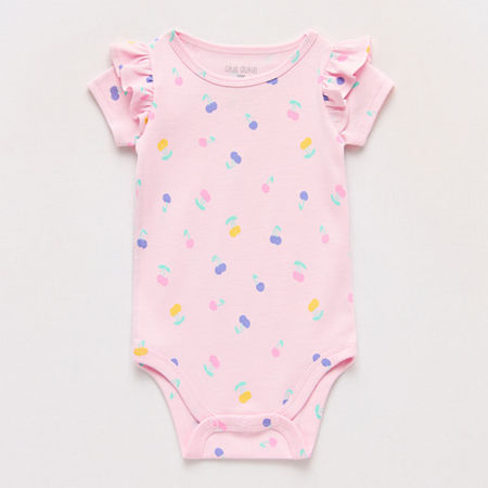 Okie Dokie Baby Girls Round Neck Short Sleeve Rib Bodysuit, 3 Months, Pink