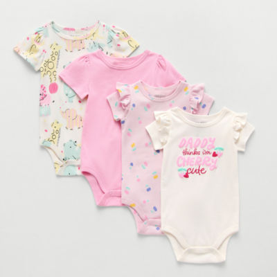Okie Dokie Baby Girls Round Neck Short Sleeve 4-pc. Bodysuit