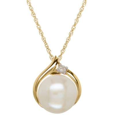 Certified Sofia™ Cultured Freshwater Pearl & Diamond-Accent 10K Gold Pendant Necklace