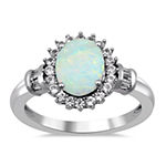 Womens Lab-Created Opal & Lab-Created White Sapphire Sterling Silver Cocktail Ring