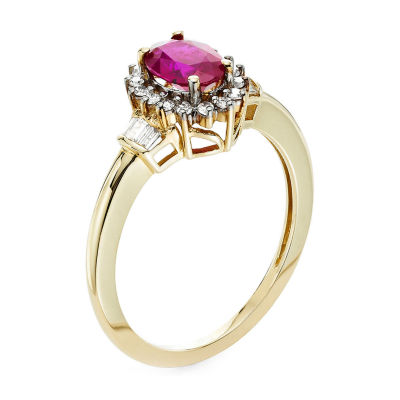 Gemstone & 1/4 C.T. T.W. Diamond 10K Gold Oval Halo Cocktail Ring