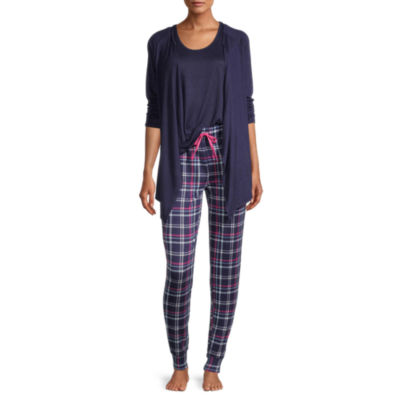 Jaclyn Womens Pajama + Robe Sets 3pc. Sleeveless Round Neck, Color Navy Pink Plaid JCPenney