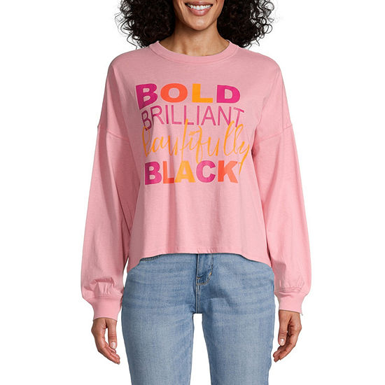 Hope & Wonder Bold Brilliant Beautifully Black Womens Crew Neck Long Sleeve Graphic T-Shirt
