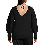 Worthington Plus Womens V Neck Long Sleeve Pullover Sweater