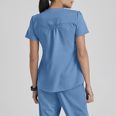 Grey's Anatomy By Barco Classic 71166 Aubrey 2-Pocket Womens V Neck Tag Free Short Sleeve Scrub Top, Small, Blue