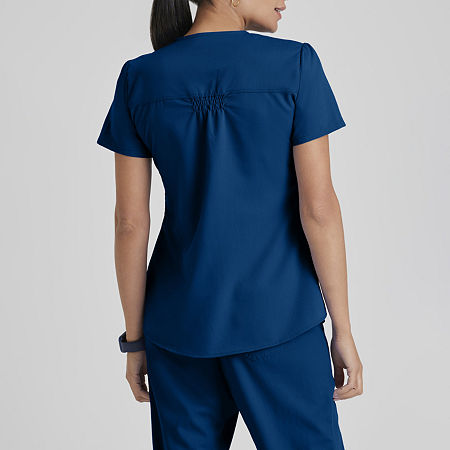 Grey's Anatomy By Barco Classic 71166 Aubrey 2-Pocket Womens V Neck Tag Free Short Sleeve Scrub Top, Medium, Blue