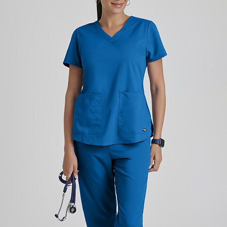 Grey's Anatomy by Barco Classic 71166 Aubrey 2-Pocket Womens V Neck Short Sleeve Tag Free Scrub Top, X-large, Blue