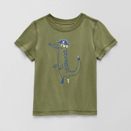 Okie Dokie Toddler Boys Easy-on + Easy-off Sensory Friendly Crew Neck Short Sleeve Adaptive Graphic T-Shirt, 4t, Green