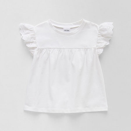 Okie Dokie Toddler & Little Girls Round Neck Short Sleeve Peplum Top, 18 Months, White