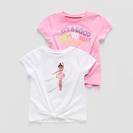 Okie Dokie Toddler & Little Girls 2-pc. Round Neck Short Sleeve T-Shirt, 3t, White
