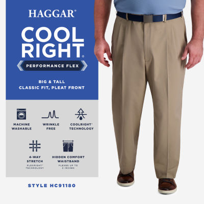 Haggar Cool Right Performance Flex Mens Classic Fit Big and Tall Pleated Pant