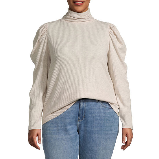 a.n.a Plus Womens Turtleneck Long Sleeve Sweatshirt