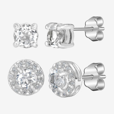 Silver Treasures Genuine Stone 2 Pair Earring Set